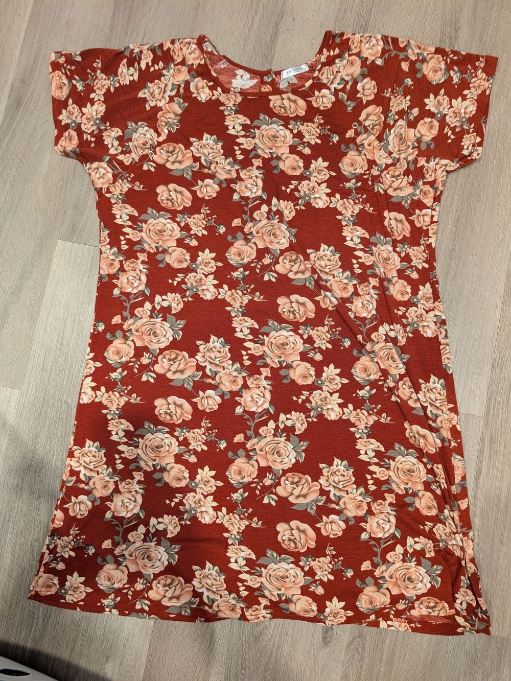 Women's Rust Floral Midi Dress with Short Sleeves Maternity.